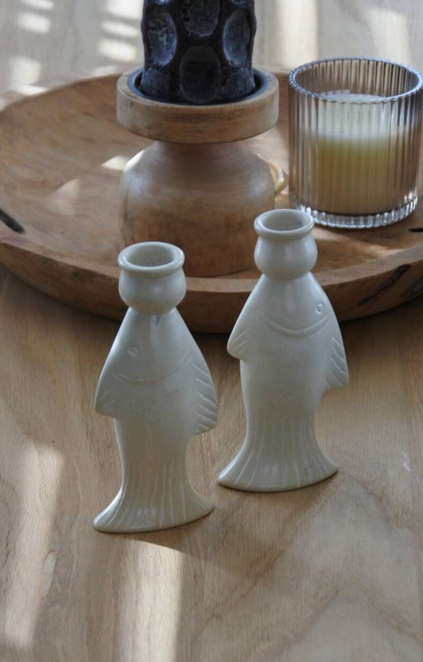 Set van 2 prachtige vintage vissen kandelaren