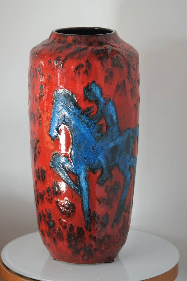 Vintage Scheurich XL West Germany vloervaas met prachtig decor 517-45 Collectors item