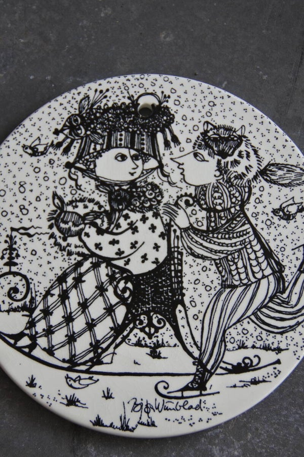 Vintage wandbordjes Months of Love van Bjørn Wiinblad, voor Nymolle Denmark, Januari Kontakt