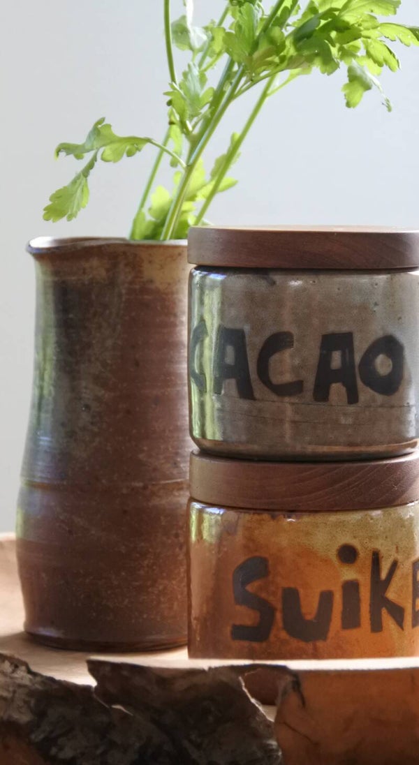 Vintage Hannie Mein suiker en cacao voorraadpotten set met signering NL Design