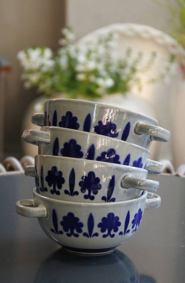 Vintage set van 4 Boch La Louvière Belgium Baltic soepkommen