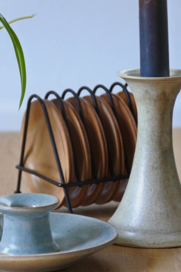 Vintage kandelaar beige keramiek