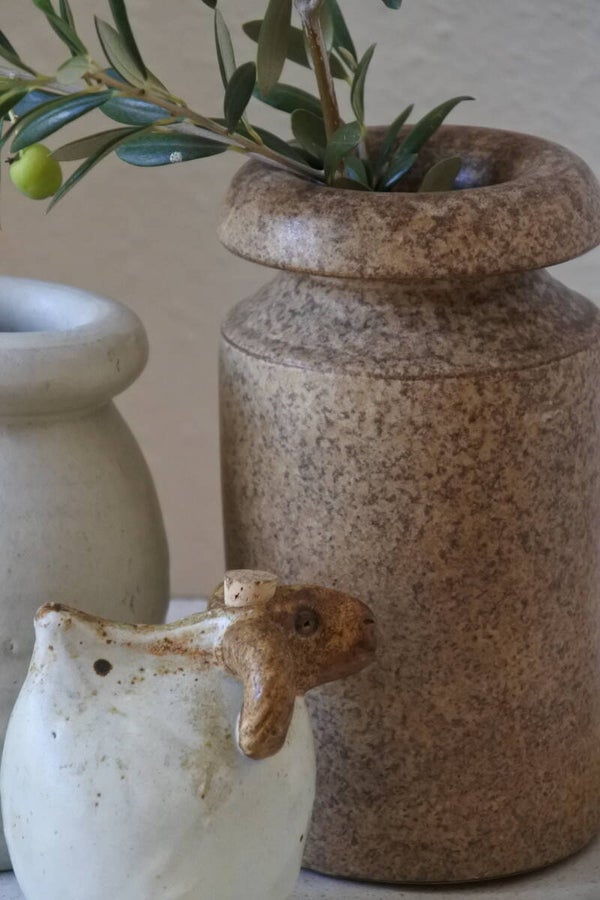 Vintage vaas beige bruin gemeleerd