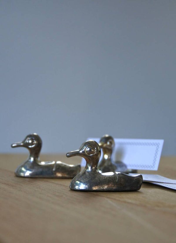 Vintage 6-delige set verzilverde eendjes naamkaarthouders