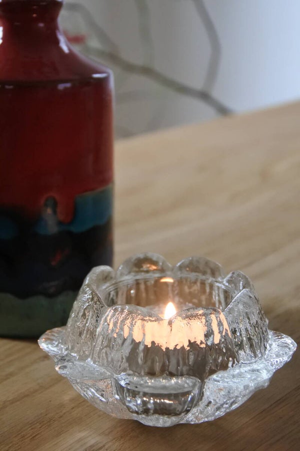 Vintage kristallen kandelaar Waterlily design van Sidse Werner voor Holmegaard Denmark