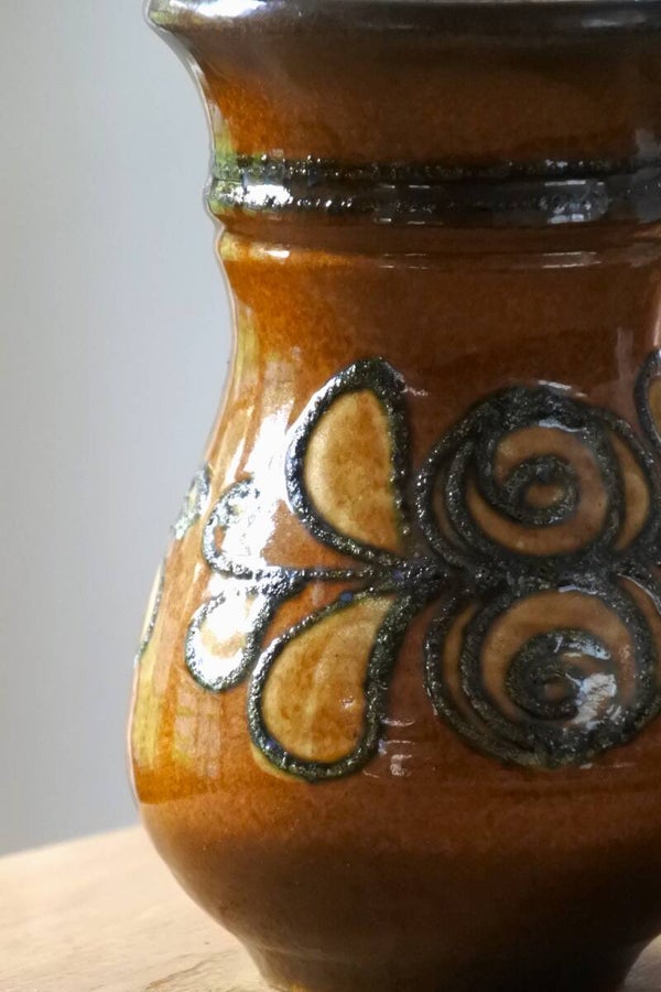 Vintage bruisglazuur vaas Strehla Keramik 1159