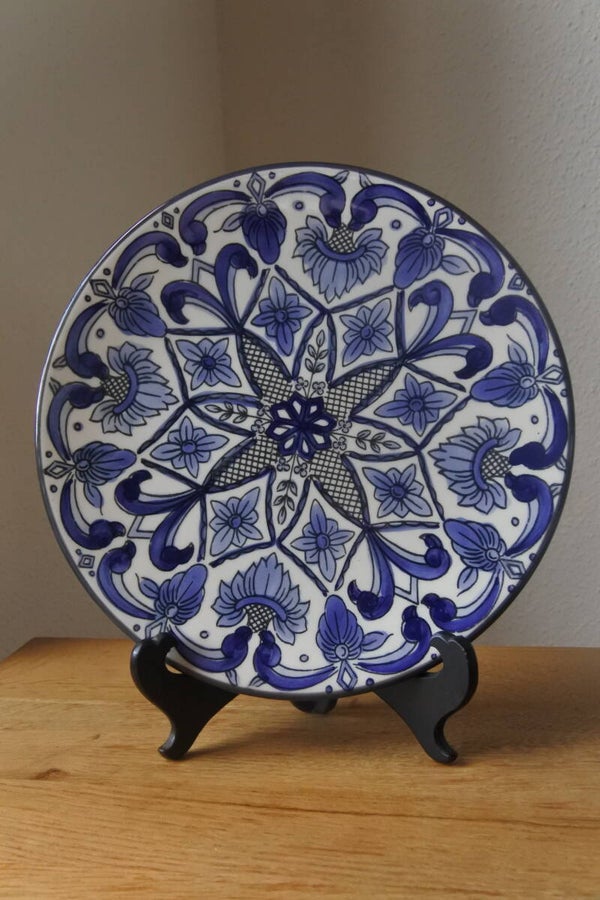 Vintage handgeschilderd wandbord in blauw, Ceramar Spain