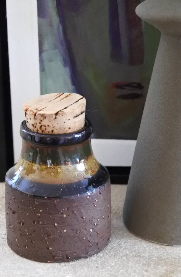 Vintage Laholm Sweden potje met kurken dekseltje uit de 60's