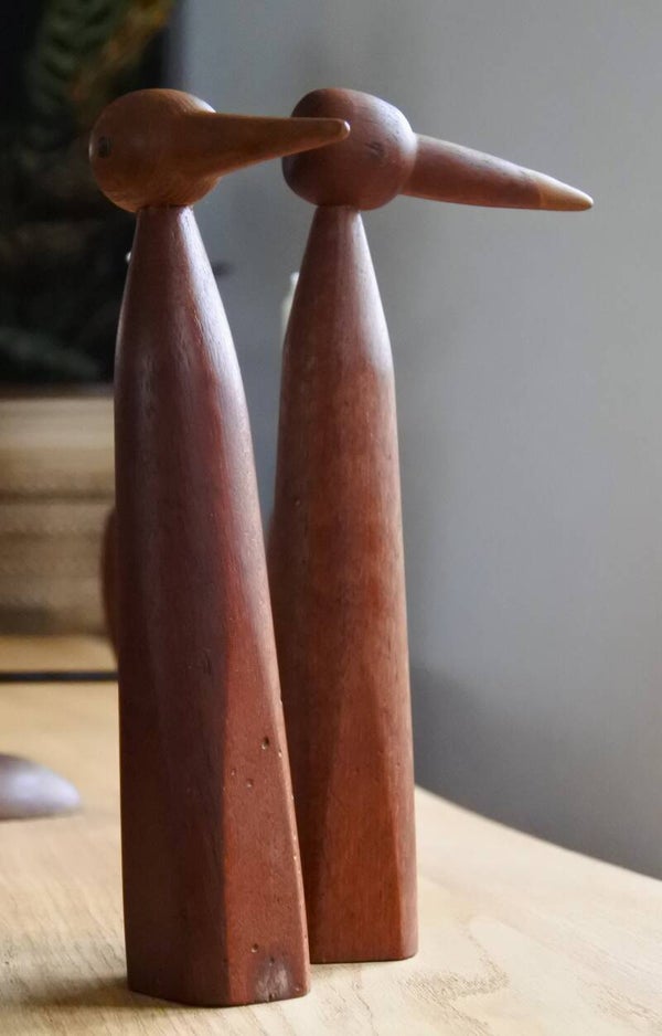 Vintage set mid century modern Deense teakhouten vogels