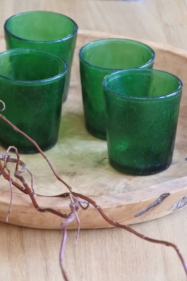 Vintage 4-delige set groene waxinelichtglaasjes Arcoroc France Sierra