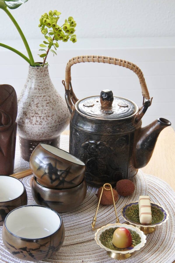 Vintage Ambachtelijk handgemaakte Japanse steengoed theepot