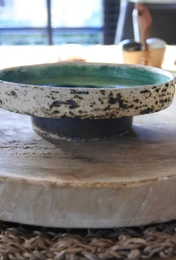 Vintage schaal, kaarsen plateau berkenbast