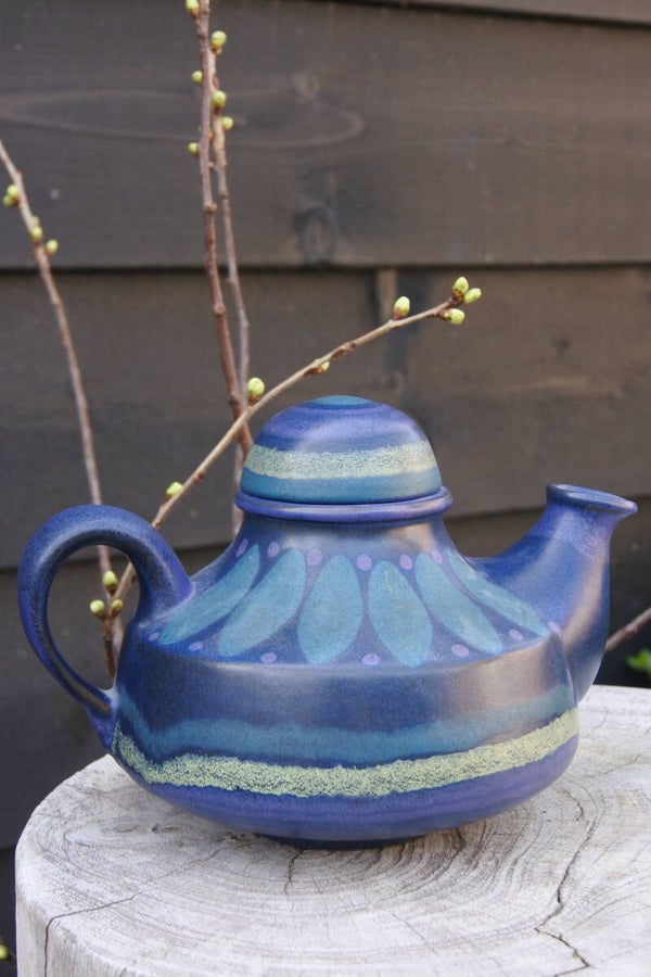 Vintage KMK thee pot, decor Lima paars/blauw