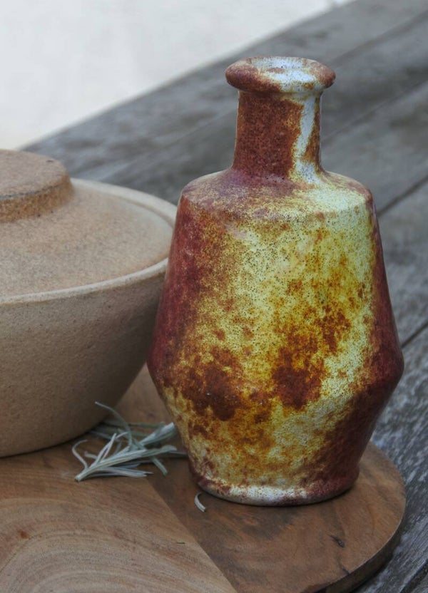 Vintage bruisglazuur vaasje in zomerse kleuren