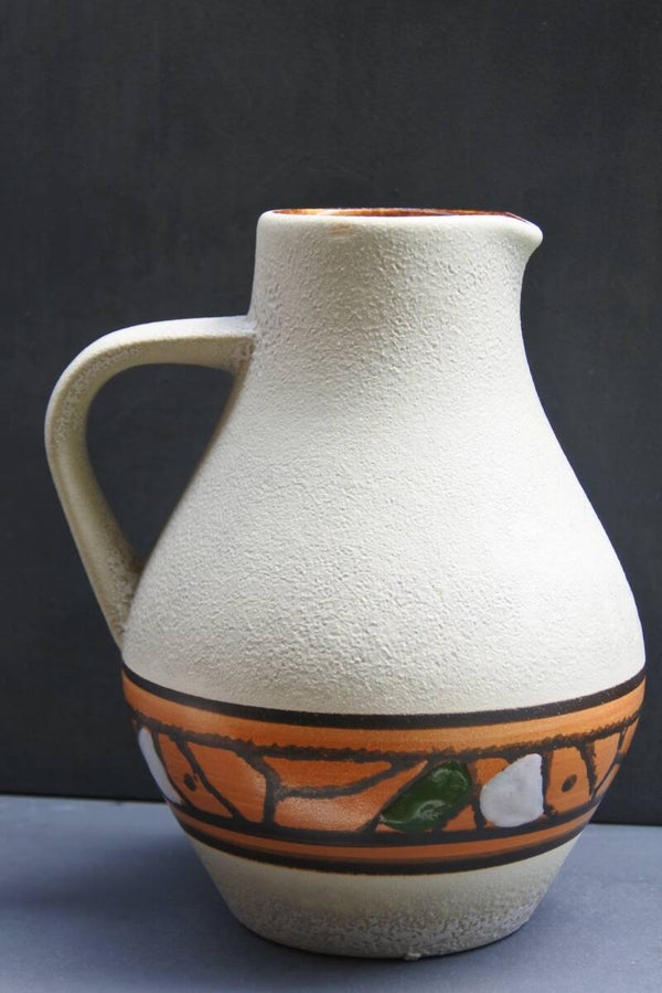 Vintage bolvaas in cremekleur met mooie contrastband