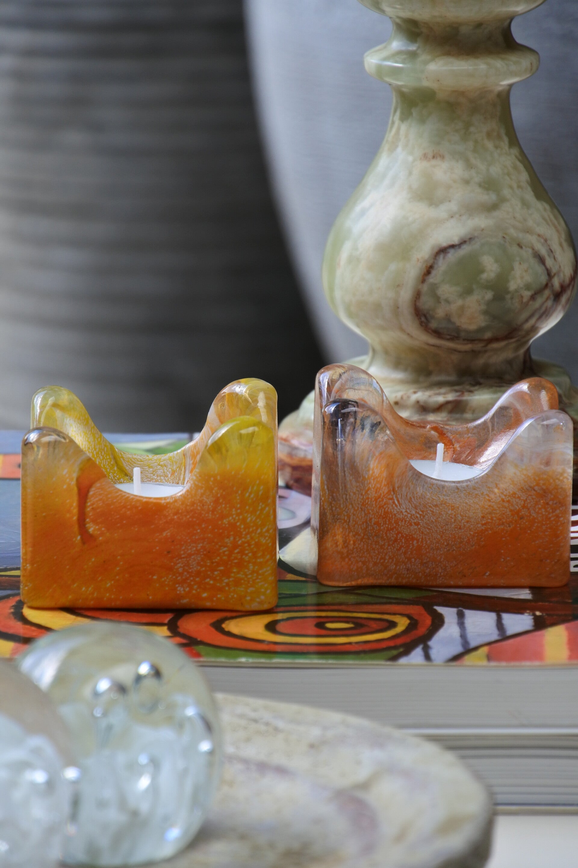 Vintage waxinelichthouder set van glaskunst