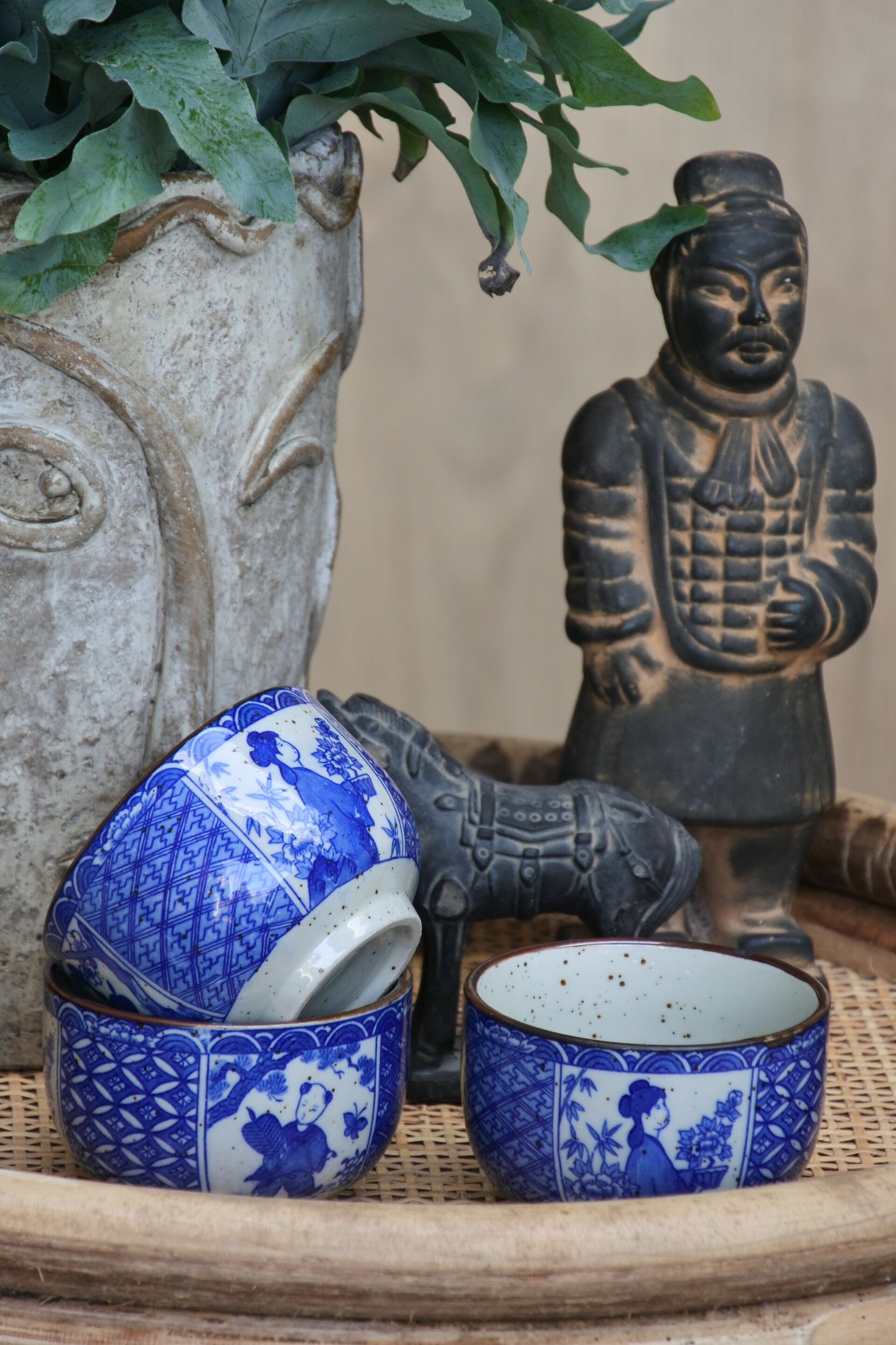 Vintage setje van 3 chinese theekopjes- schaaltjes - kommetjes set