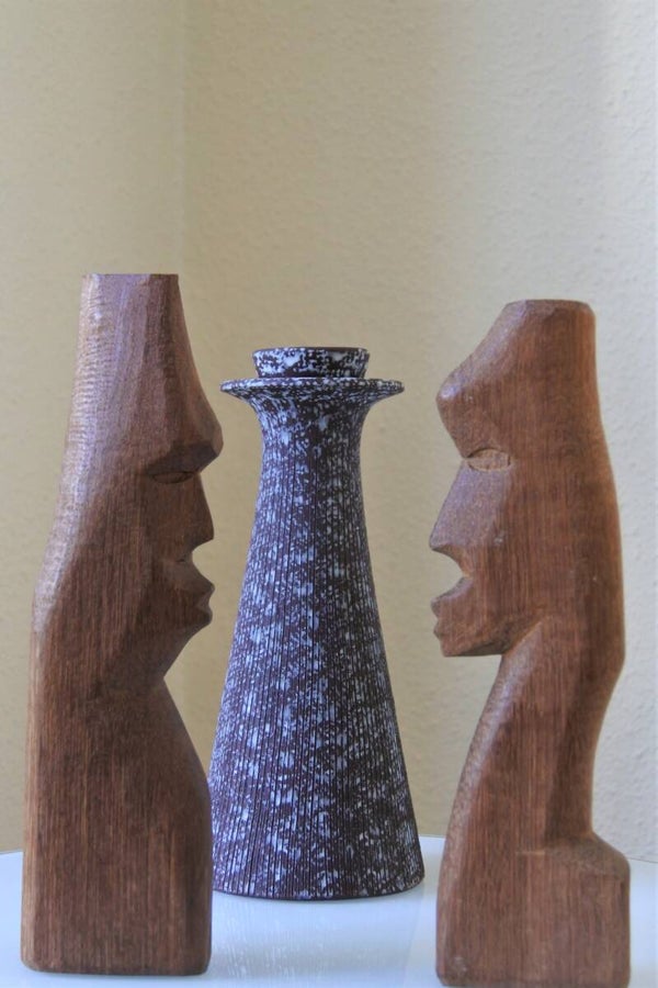 Vintage setje houten beeldjes Moai