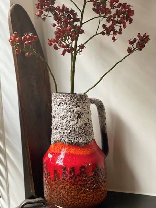 Vintage XL West Germany Scheurich bruisglazuur vloervaas met sticker