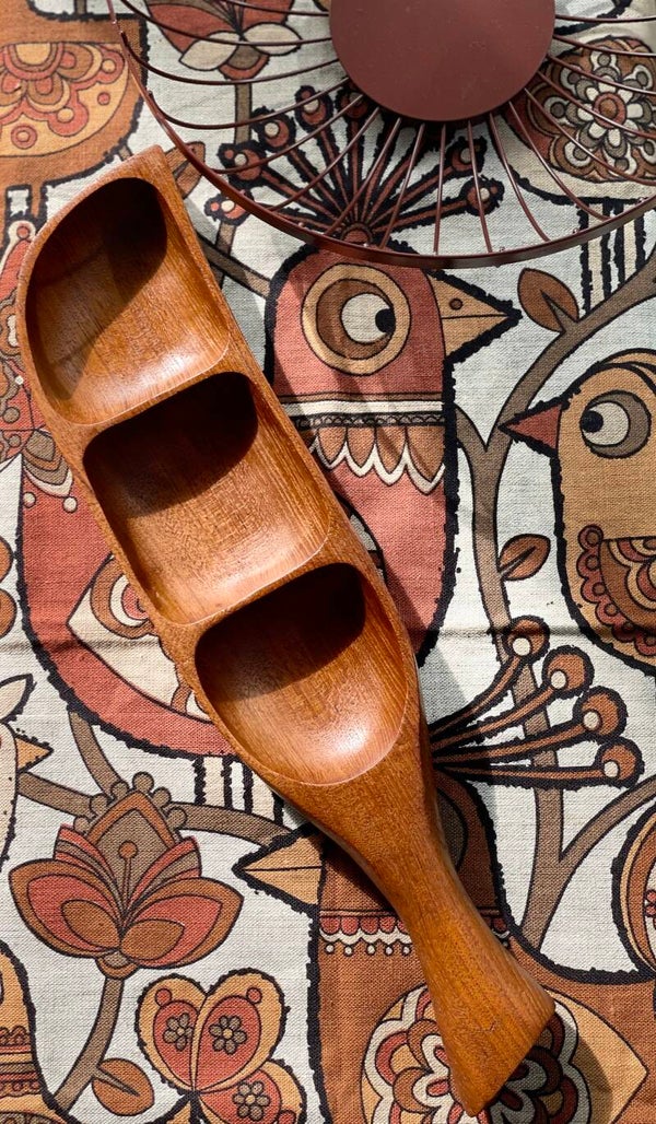 Vintage teakhouten snack schaal