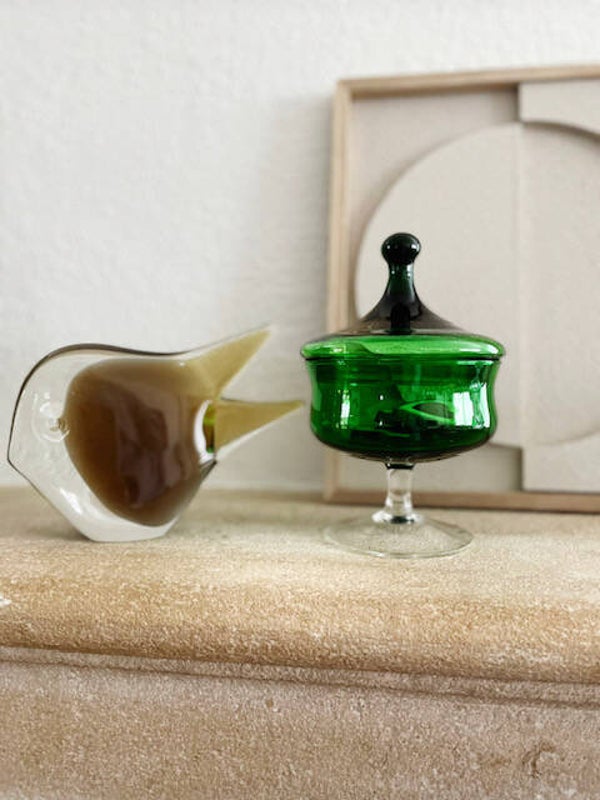 Vintage Murano Empoli bonbonnière van groen geblazen glas