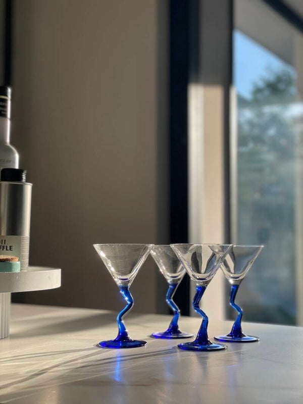 Vintage 4-delige set zigzag Martini cocktail coupes