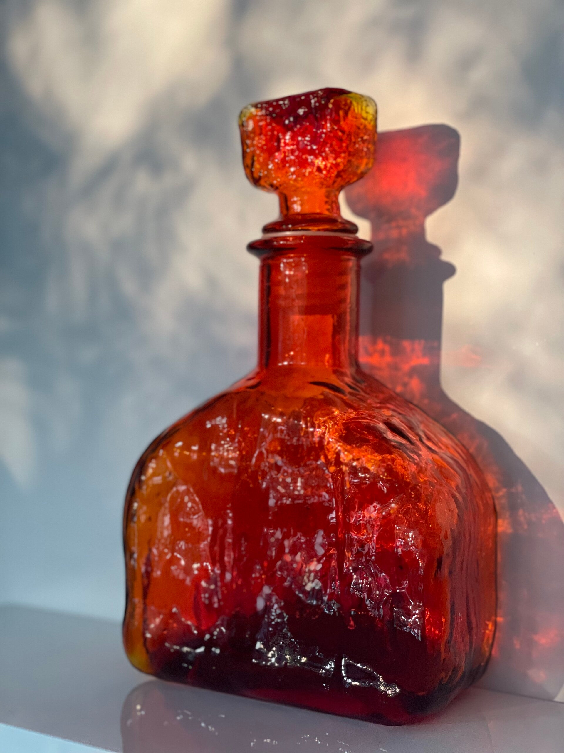 Vintage Murano Empoli likeurfles in amberkleur