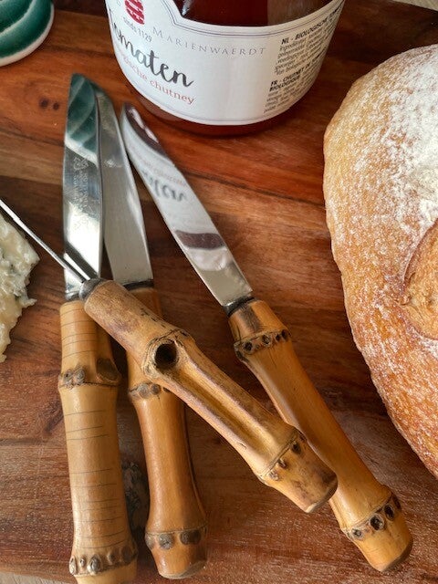 Vintage 4-delige set bamboo mesjes Rostfrei Solingen