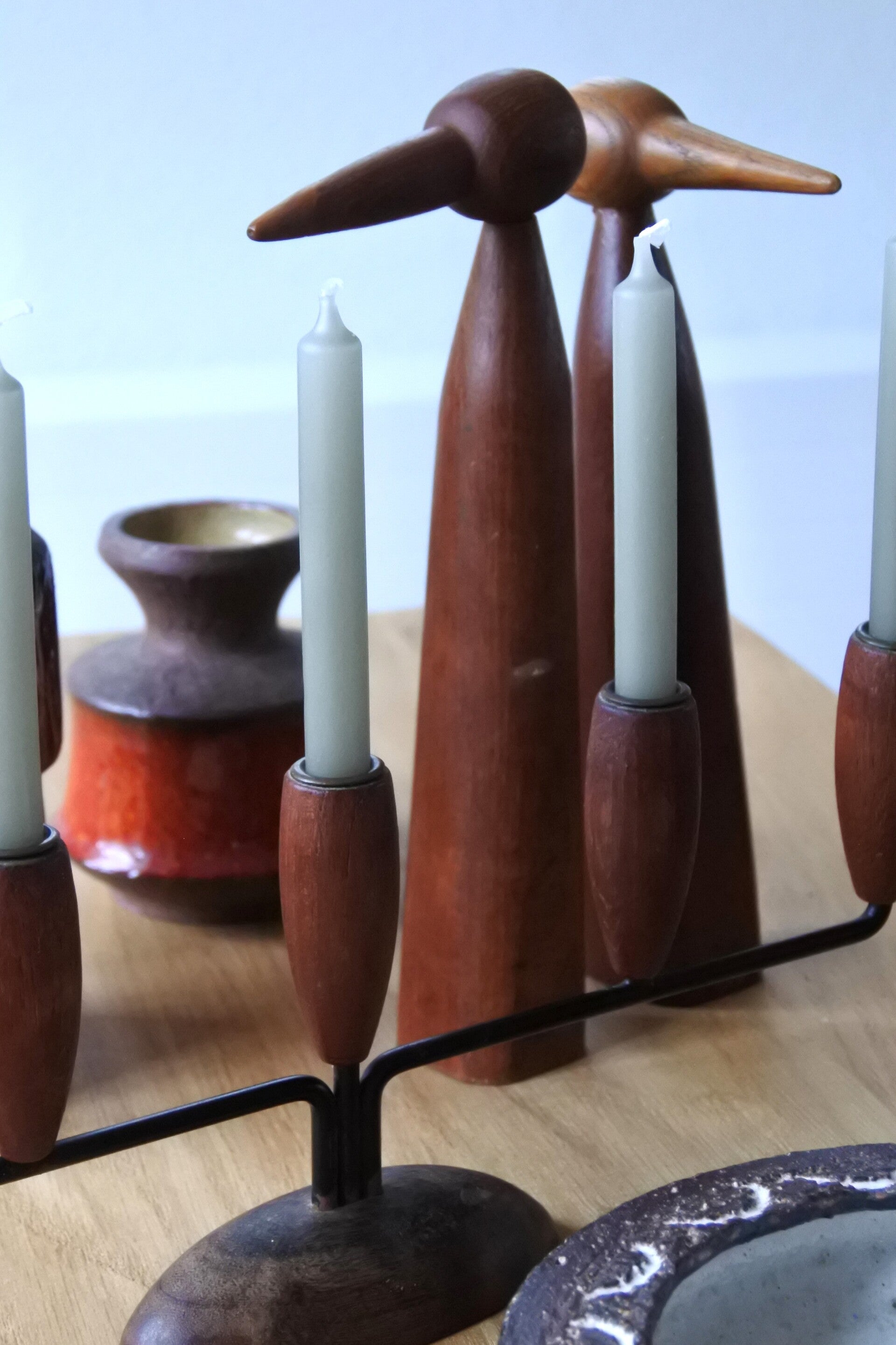 Vintage Lüthje Denmark 60's kandelaar van teakhout