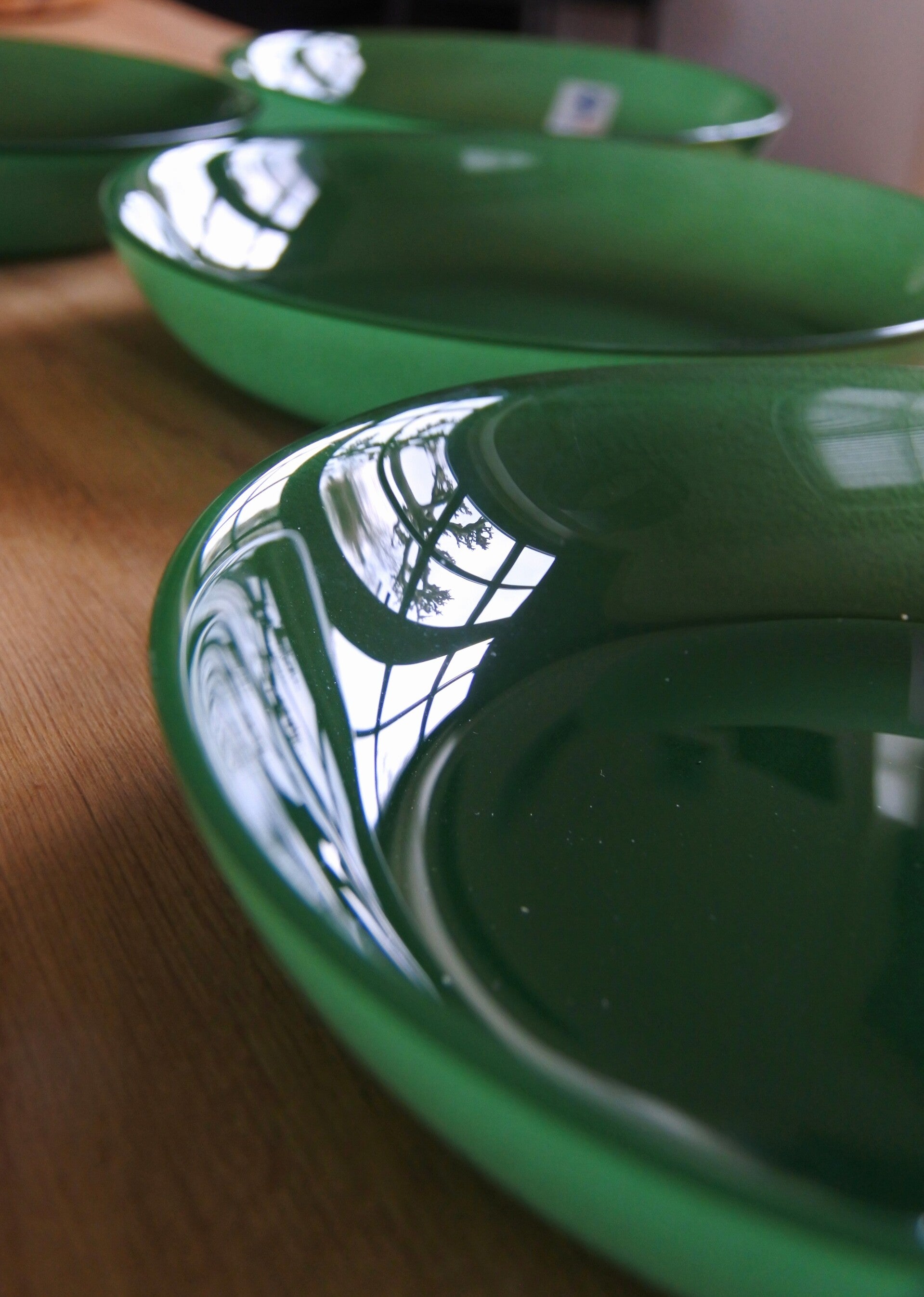 Vintage 4-delige set Leonfresh groen glazen bordjes