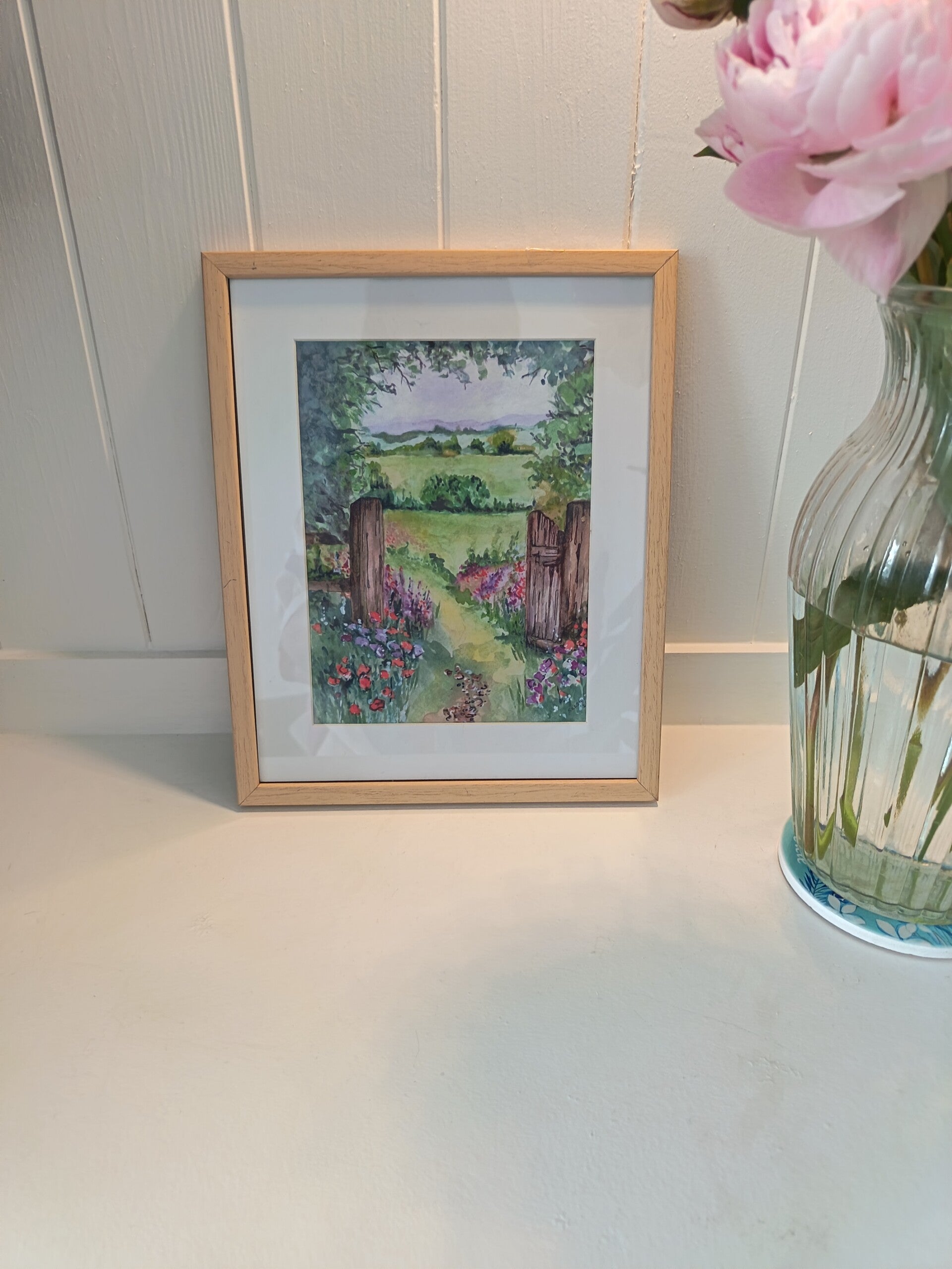 'Let's Wander.. " Original. Watercolour and ink print, with frame. 8" X 10 "