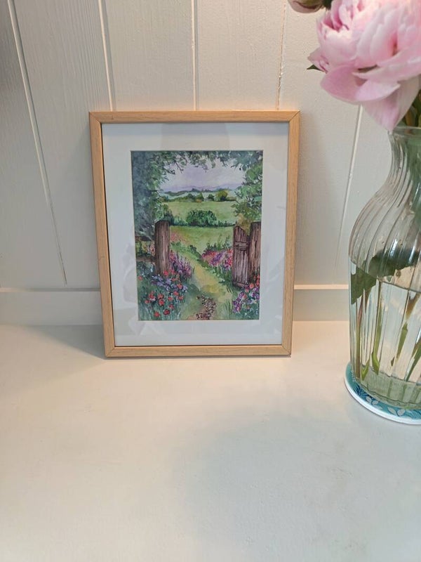'Let's Wander.. " Original. Watercolour and ink print, with frame. 8" X 10 "
