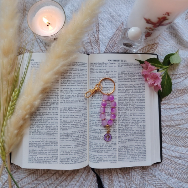 Porte-clé rose fuschia et doré