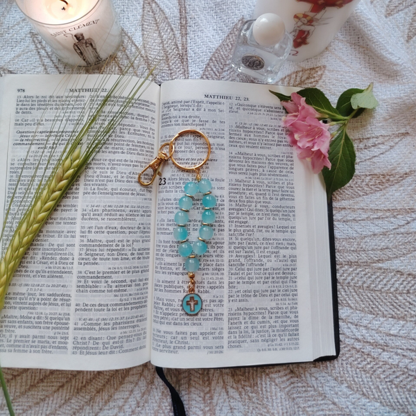 Porte-clé turquoise et doré
