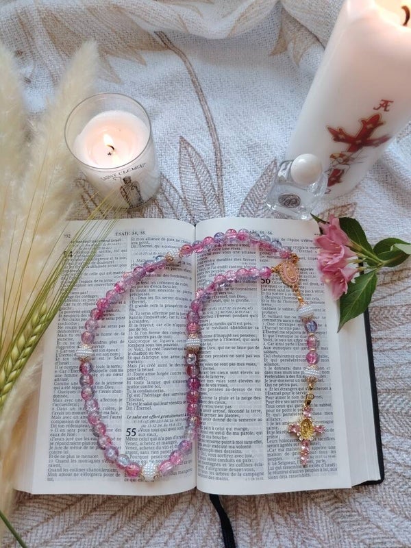 Chapelet rose/violet clair et doré