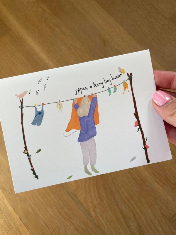 yippee, a teeny tiny human - dubbele wenskaart