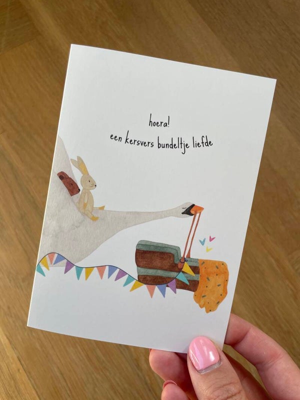hoera! een kersvers bundeltje liefde - dubbele wenskaart