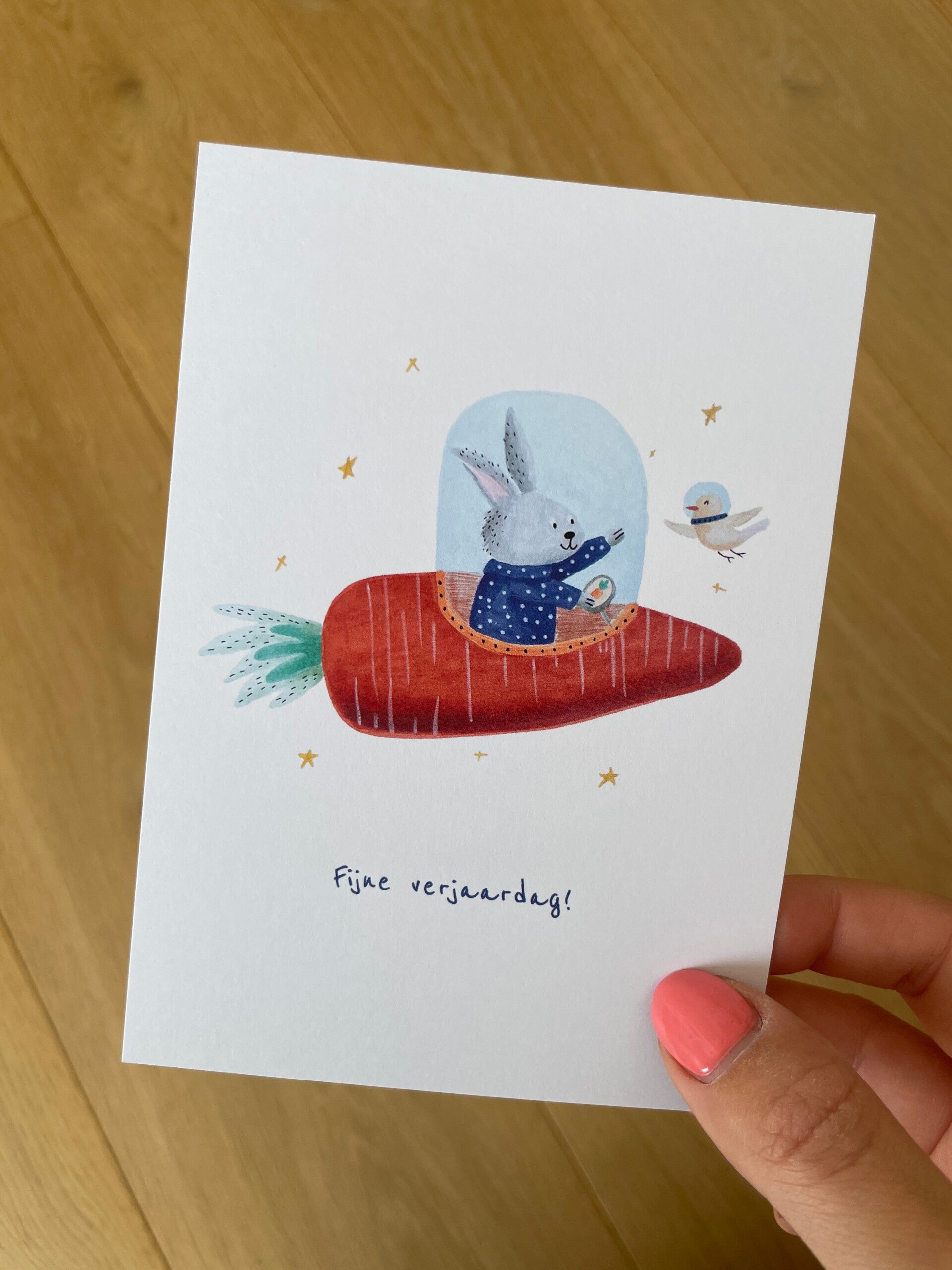 fijne verjaardag! - konijn in raket