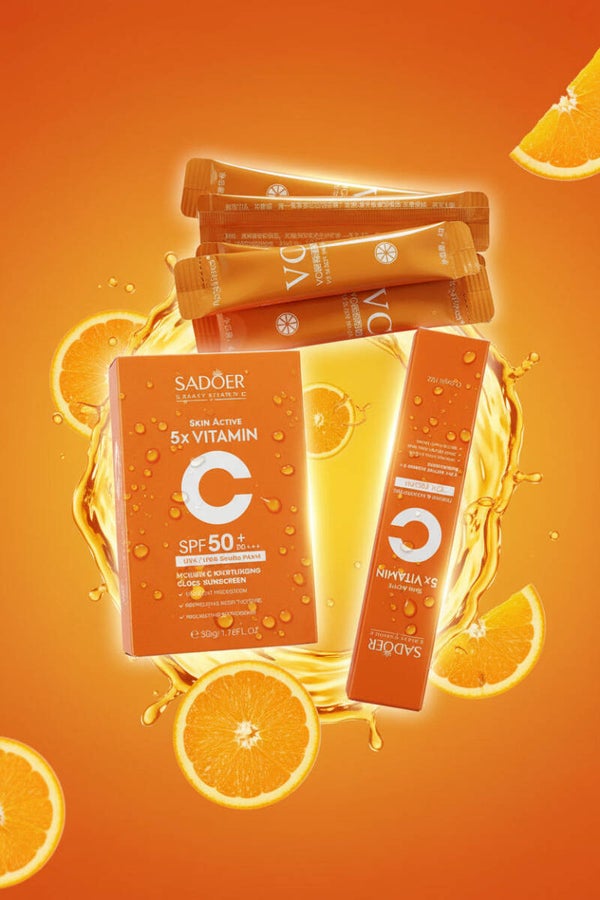 SADOER Skin Active 5x Vitamine C SPF50+ Crème Solaire Visage & Corps Hydratante & Apaisante 50g