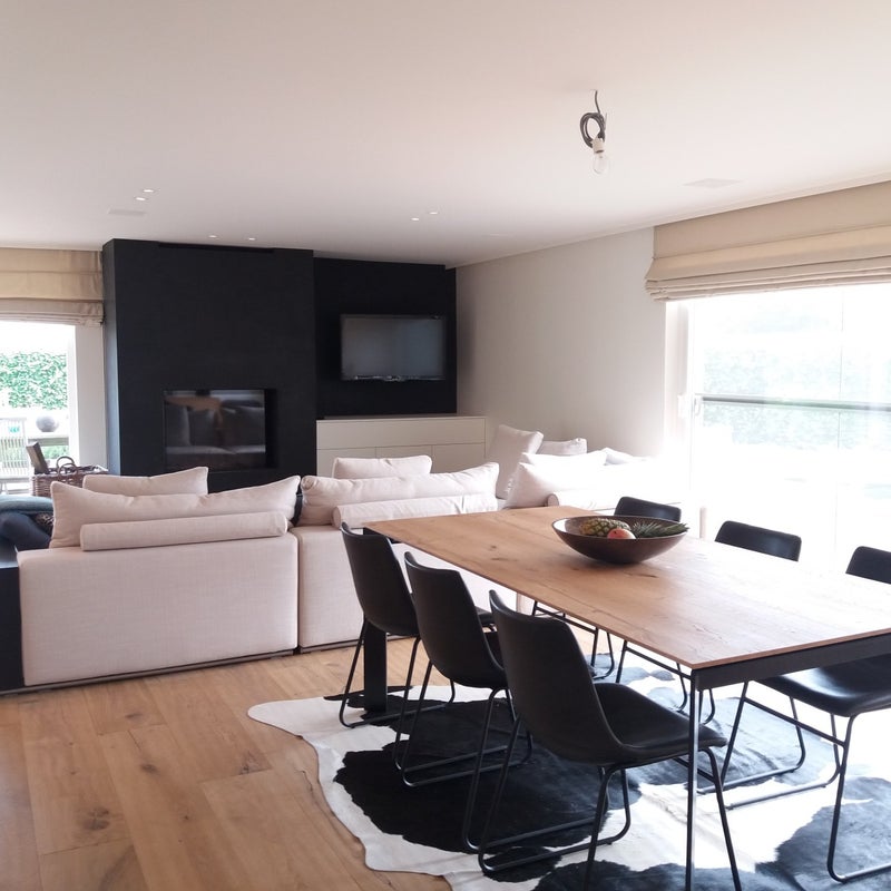 DECA Interieur; eiken bijgebouw; Open haard;Houthaard