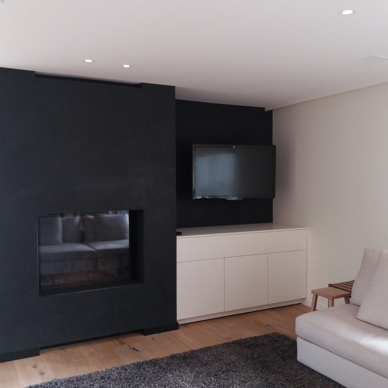 DECA Interieur; eiken bijgebouw; Open haard;Inbouwhaard