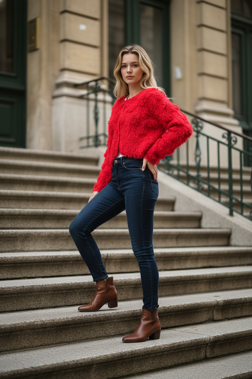 Gilet cropped à relief frangé