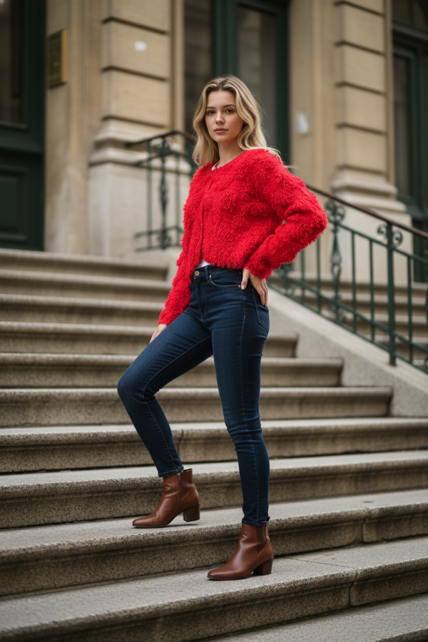 Gilet cropped à relief frangé