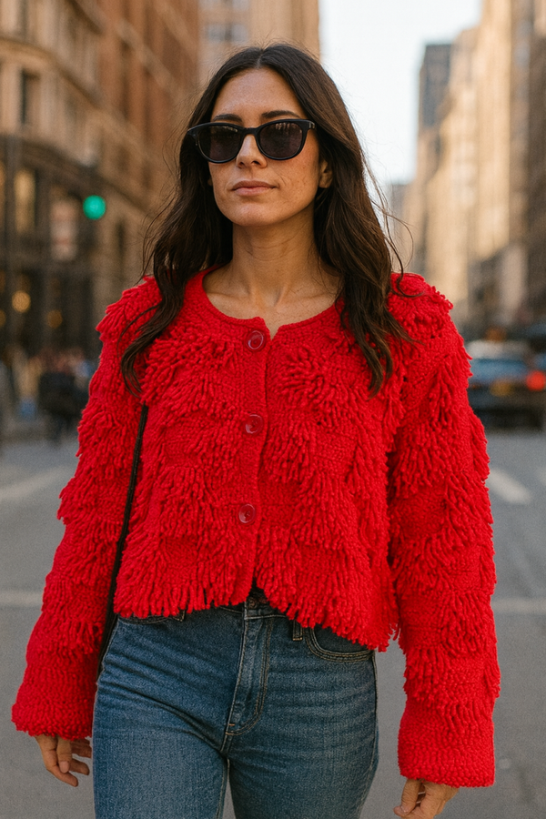 Gilet cropped à relief frangé