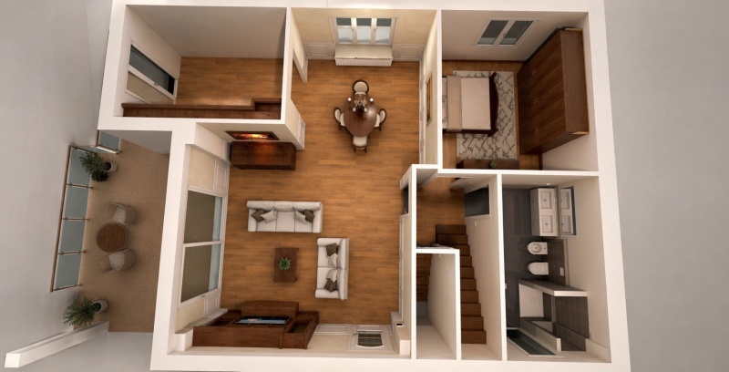 Planimetria 3D fotorealistica di appartamento arredato