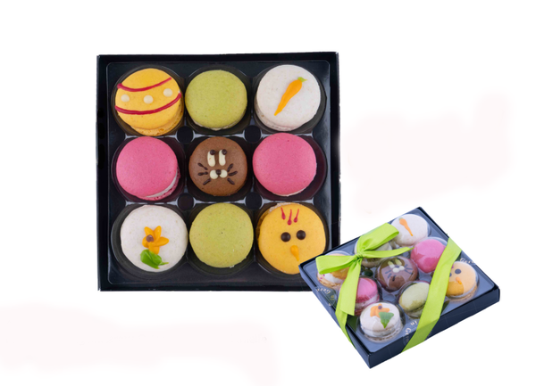 Präsentpackung Macarons Ostern mit grüner Schleife - 6,88€/Stück
