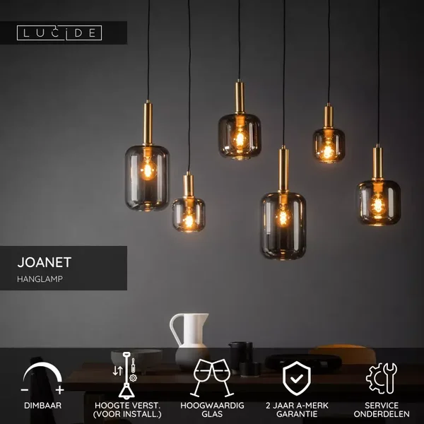 Lucide JOANET - Hanglamp - 6xE27 - Fumé