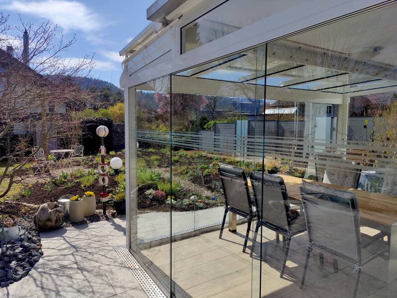 Wintergarten Glasdekor von Aussen