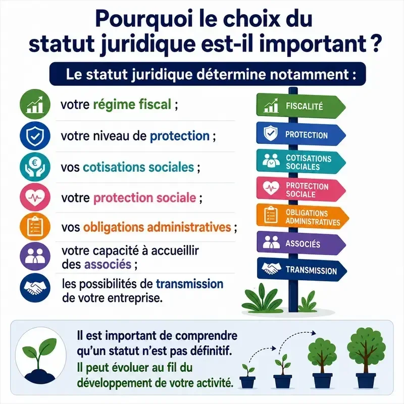 Pourquoi le choix du statut juridique est important : fiscalité, protection, cotisations sociales, transmission d'entreprise
