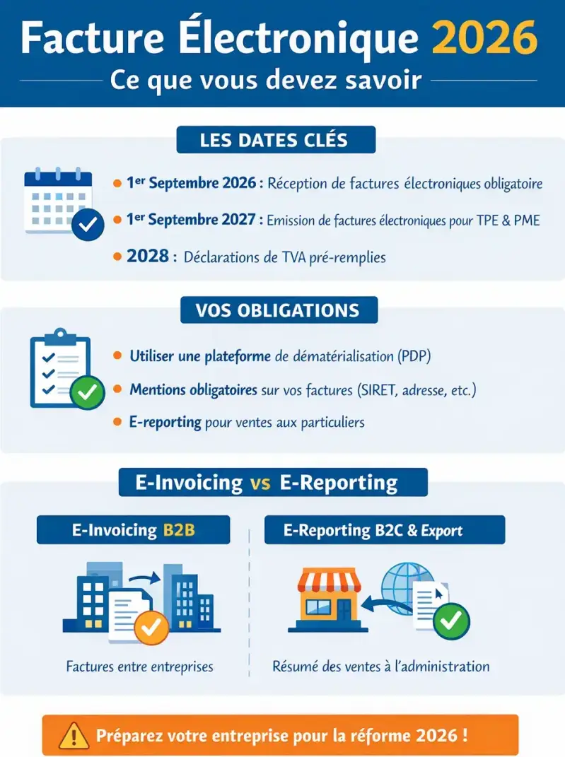 Échéancier de la réforme de la facture électronique pour les petites entreprises et indépendants de Villeneuve-sur-Lot avec l'accompagnement Jotimo.